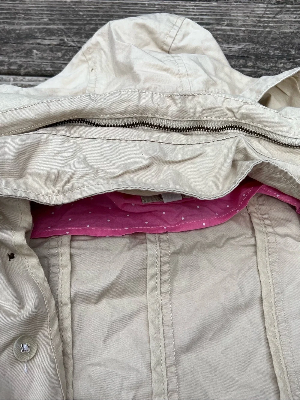 Gap Kids Hooded Double-Breasted Trench Coat in Off-White size small